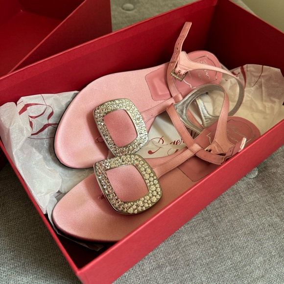 roger vivier pink thong chips satin sandals - Picture 3 of 5